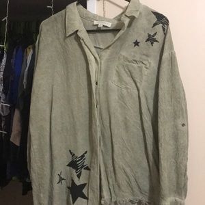 Green fringe button down